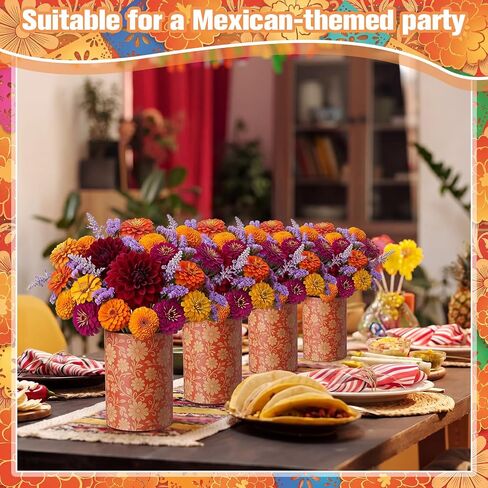 6 Sets Mexican Party Centerpieces, 5 Inch Cielito Lindo Faux Terracotta Clay Paper Cylinder Flower Vases with Floral Foam, Cinco De Mayo Table Decorations, Mexican Theme Party Supplies in Saudi Arabia
