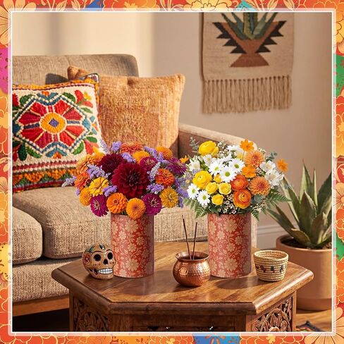 6 Sets Mexican Party Centerpieces, 5 Inch Cielito Lindo Faux Terracotta Clay Paper Cylinder Flower Vases with Floral Foam, Cinco De Mayo Table Decorations, Mexican Theme Party Supplies in Saudi Arabia