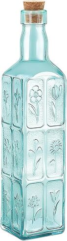 1PC Vintage Vase with Corks, Embossed Colorful Glass Bottles, Decorative Colored Garden Glass Vase, Large Size Wine Bottle for Centerpiece Garden Decor, Bottle Tree, 16 OZ (1, Blue) in Saudi Arabia