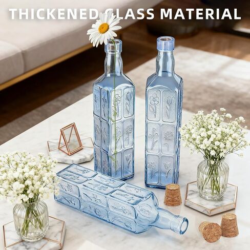 1PC Vintage Vase with Corks, Embossed Colorful Glass Bottles, Decorative Colored Garden Glass Vase, Large Size Wine Bottle for Centerpiece Garden Decor, Bottle Tree, 16 OZ (1, Blue) in Saudi Arabia
