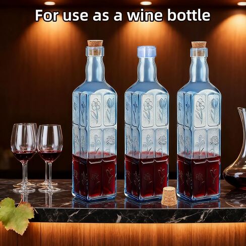 1PC Vintage Vase with Corks, Embossed Colorful Glass Bottles, Decorative Colored Garden Glass Vase, Large Size Wine Bottle for Centerpiece Garden Decor, Bottle Tree, 16 OZ (1, Blue) in Saudi Arabia