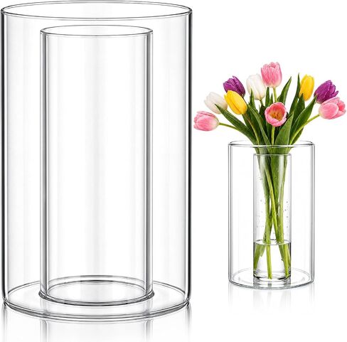 Vase in Vase Stackable Glass Cylinder Vases 7.8 Inch Tall for Vases Filler Wedding Decoration Clear Centerpieces for DIY Floral Arrangements Seasonal Home Indoor Table Decor(4.7" & 2.7") in Kuwait
