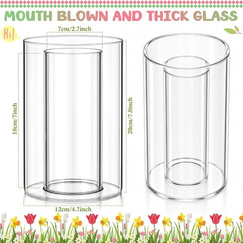 Vase in Vase Stackable Glass Cylinder Vases 7.8 Inch Tall for Vases Filler Wedding Decoration Clear Centerpieces for DIY Floral Arrangements Seasonal Home Indoor Table Decor(4.7" & 2.7") in Kuwait