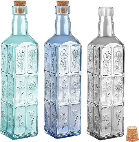 1PC Vintage Vase with Corks, Embossed Colorful Glass Bottles, Decorative Colored Garden Glass Vase, Large Size Wine Bottle for Centerpiece Garden Decor, Bottle Tree, 16 OZ (1, Blue) in Saudi Arabia