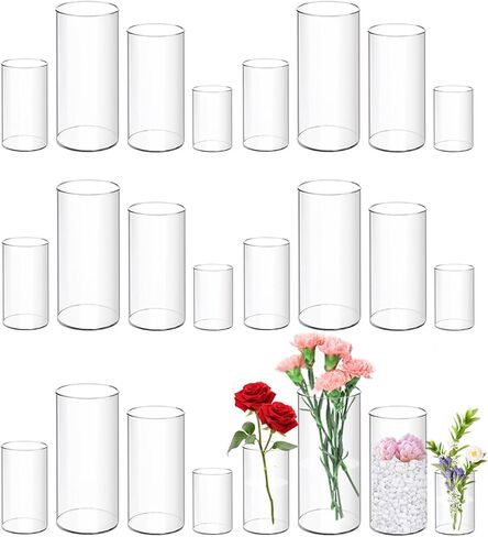 48 Pack Plastic Cylinder Vases for Centerpiece, 4 6 8 10 Inch Tall Acrylic Cylinder Vase Bulk Set Hurricane Candle Holder Glass Like Large Round Clear Plastic Flowers Vases for Wedding Home Office in Saudi Arabia