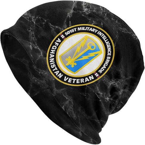 501st Military Intelligence Brigade Afghanistan Veteran Beanie Hat Slouchy Warm Soft Skull Caps Knit Hat for Men Women Black in Saudi Arabia