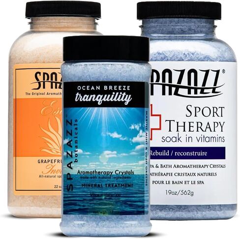 Spazazz Hot Tub Aromatherapy Crystals Bundle – 3 Pack Magnesium Bath Salt | Magnesium Aromatherapy Bath Salts; 22oz Escape Grapefruit Orange, 17oz Ocean Breeze Botanicals, 19oz RX Sport Therapy in Saudi Arabia