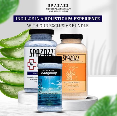 Spazazz Hot Tub Aromatherapy Crystals Bundle – 3 Pack Magnesium Bath Salt | Magnesium Aromatherapy Bath Salts; 22oz Escape Grapefruit Orange, 17oz Ocean Breeze Botanicals, 19oz RX Sport Therapy in Saudi Arabia