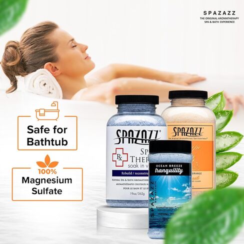 Spazazz Hot Tub Aromatherapy Crystals Bundle – 3 Pack Magnesium Bath Salt | Magnesium Aromatherapy Bath Salts; 22oz Escape Grapefruit Orange, 17oz Ocean Breeze Botanicals, 19oz RX Sport Therapy in Saudi Arabia