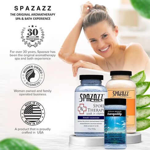 Spazazz Hot Tub Aromatherapy Crystals Bundle – 3 Pack Magnesium Bath Salt | Magnesium Aromatherapy Bath Salts; 22oz Escape Grapefruit Orange, 17oz Ocean Breeze Botanicals, 19oz RX Sport Therapy in Saudi Arabia