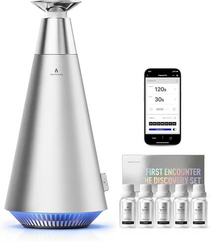 Waterless Scent Diffuser Starter Kit - 1500 Sq Ft Coverage,Alloy Atomization System,Mood Light, Hotel Scent Diffuser, Including 5×15ml Essential Oils,for Home,Large Room,Spa,Silver in Saudi Arabia