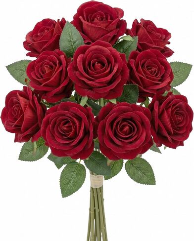 10 Pcs Red Velvet Roses Artificial Flowers - 20" Long Stem Fake Red Roses with 4" Large Jumbo Head for Romantic Anniversary, Bridal Bouquet, Wedding Centerpieces, Gothic Home Decor in Kuwait