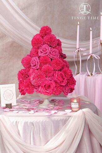 TINGE TIME Rose Artificial Flowers Combo, 23pcs Hot Pink Gradient Fake Flowers Chrysanthemum with Stems for DIY Wedding Bouquets Table Centerpieces Baby Shower Party Home Decorations in Saudi Arabia