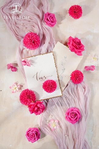 TINGE TIME Rose Artificial Flowers Combo, 23pcs Hot Pink Gradient Fake Flowers Chrysanthemum with Stems for DIY Wedding Bouquets Table Centerpieces Baby Shower Party Home Decorations in Saudi Arabia