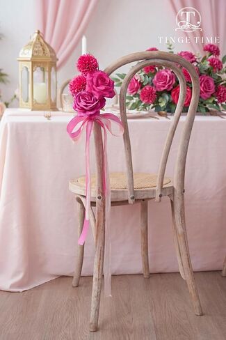 TINGE TIME Rose Artificial Flowers Combo, 23pcs Hot Pink Gradient Fake Flowers Chrysanthemum with Stems for DIY Wedding Bouquets Table Centerpieces Baby Shower Party Home Decorations in Saudi Arabia