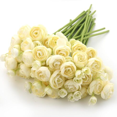 24 Stems Artificial Ranunculus Flowers, 96 Bloom Faux Silk Ranunculus Bouquet for Wedding Decorations, Home Décor, Holiday Arrangements & Large Event Centerpieces (Light Yellow) in Saudi Arabia