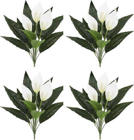 2pcs Artificial Spathiphyllum Plant 15.5" Fake PU Peace Lily Flower Faux Anthurium for Vase Bouquets Home Office Wedding Decor.(White) in Saudi Arabia