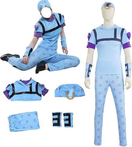 Outfit Johnny Joestar Costume Blue T-shirt Pants Hat For Men in Saudi Arabia