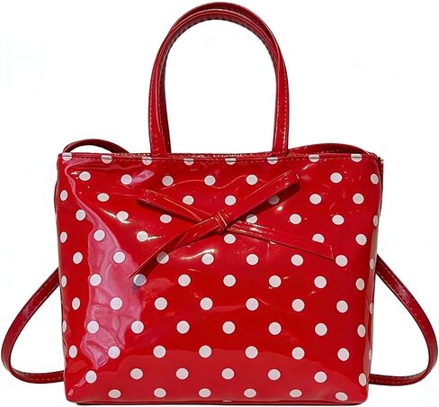 Cute Polka Dot PU Tote Bag for Women, Bow Crossbody Purse, Small Fashion Handbag, Red & White in Saudi Arabia