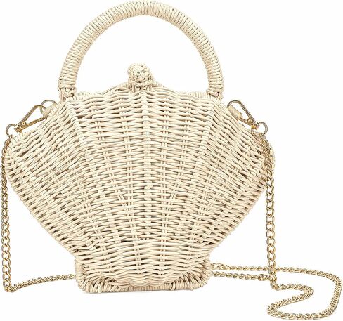 Shell Purse, Beach Bags for Women, Summer Straw Handbag, Woven Crossbody Bag for Vacations, Travel, Beach in Kuwait