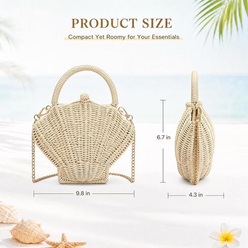 Shell Purse, Beach Bags for Women, Summer Straw Handbag, Woven Crossbody Bag for Vacations, Travel, Beach in Kuwait