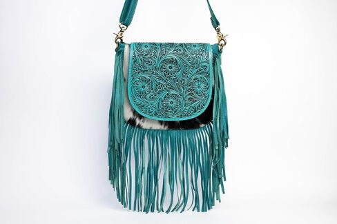 American Bison Turquoise Western Crossbody Bag – Saddle-Inspired Purse with Hair-On-Hide, Fringe & Filigree Flap in Saudi Arabia