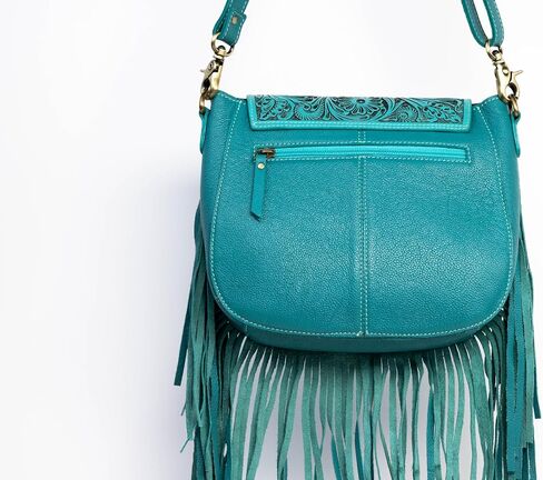 American Bison Turquoise Western Crossbody Bag – Saddle-Inspired Purse with Hair-On-Hide, Fringe & Filigree Flap in Saudi Arabia
