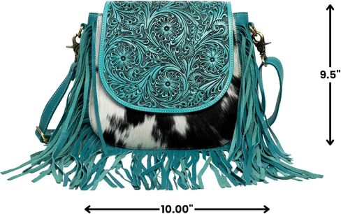 American Bison Turquoise Western Crossbody Bag – Saddle-Inspired Purse with Hair-On-Hide, Fringe & Filigree Flap in Saudi Arabia