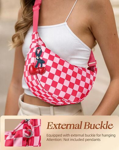 Crescent Crossbody Bags for Women - Nylon Small Crescent Crossbody Bags for Women Teen Girl Travel, Adjustable Strap, Large Capacity, Checkered in Saudi Arabia