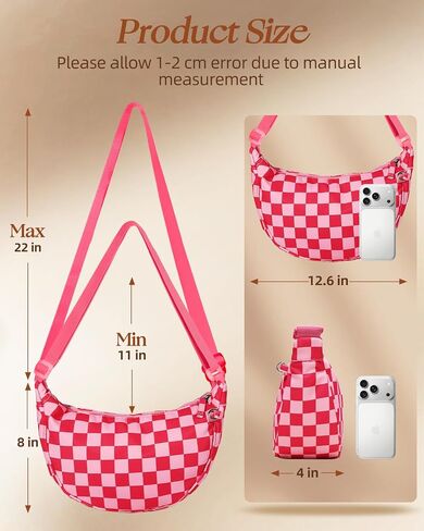 Crescent Crossbody Bags for Women - Nylon Small Crescent Crossbody Bags for Women Teen Girl Travel, Adjustable Strap, Large Capacity, Checkered in Saudi Arabia