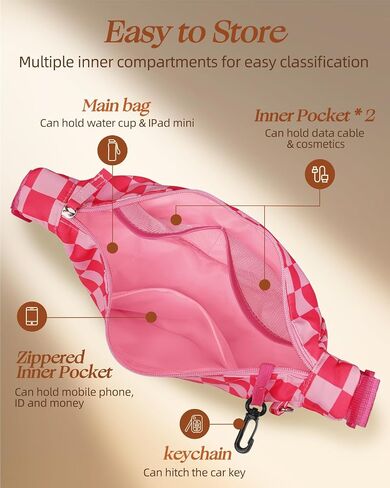 Crescent Crossbody Bags for Women - Nylon Small Crescent Crossbody Bags for Women Teen Girl Travel, Adjustable Strap, Large Capacity, Checkered in Saudi Arabia