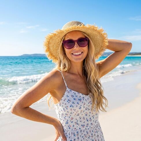 Floppy Beach Straw Hats for Women with Adjustable Drawstring, Large Summer Sun Hat Breathable Packable Bucket Hats Travel (23.6-24.4in) in Saudi Arabia