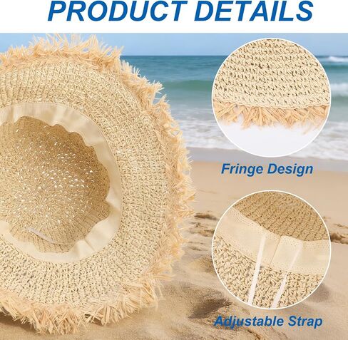 Floppy Beach Straw Hats for Women with Adjustable Drawstring, Large Summer Sun Hat Breathable Packable Bucket Hats Travel (23.6-24.4in) in Saudi Arabia