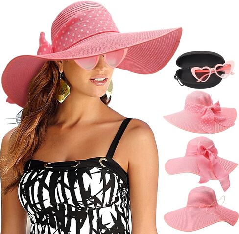 DRESHOW Womens Sun Straw Hat Wide Brim Summer Hat Big Floppy Foldable Beach Sun Hats UPF 50+ in Kuwait