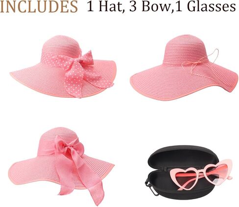 DRESHOW Womens Sun Straw Hat Wide Brim Summer Hat Big Floppy Foldable Beach Sun Hats UPF 50+ in Kuwait