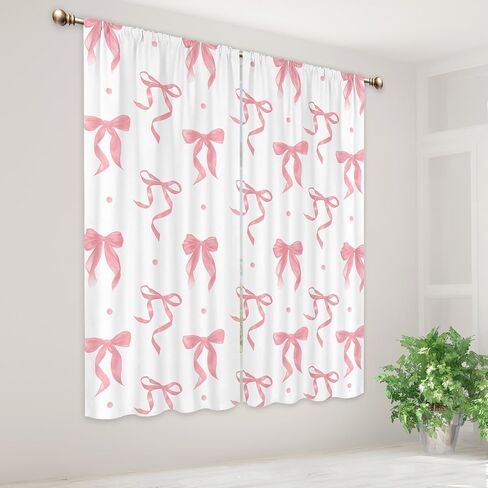 Girly Pink Bow Curtains for Girls Bedroom 42Wx63H Inch Rod Pocket Blush Pink Bownot Cute Kids Woman Pretty Girl 2 Panels Window Treatment Set for Living Room Decor in Saudi Arabia