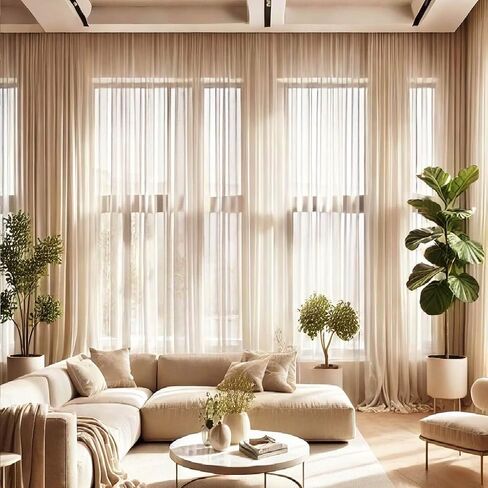 Ikiriska Extra Long Sheer Voile Curtain Sheer Voile with Pocket top (1 Panel) Custom Made (Champagne, 12 ft) in Saudi Arabia