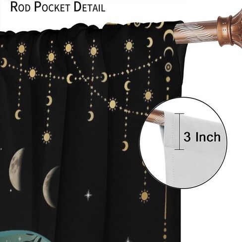 Beautiful Moth Curtain, Moon Phase Plant Mushroom Butterfly Gothic Witchy Celestial Boho Aesthetic Window Curtains for Bedroom Living Room Decor 42" W X 45" L in Saudi Arabia
