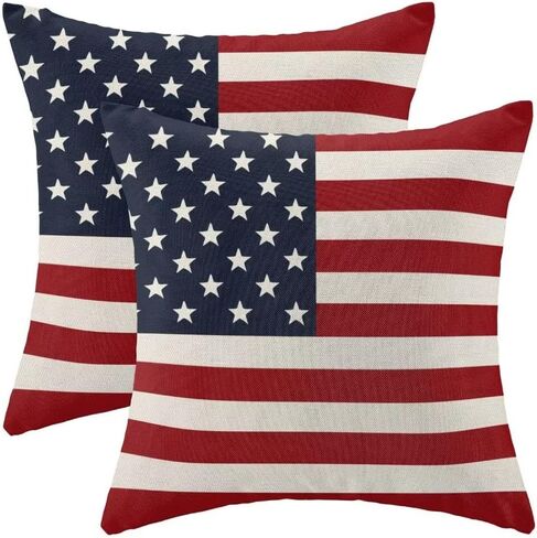 BETGINY 4th of July Pillow Covers 18x18 Set of 2, American Flag Patriotic Decorations Throw Pillow Covers Linen Farmhouse Independence Day Cushion Case for Couch Sofa Summer Home Outdoor Decor in Saudi Arabia