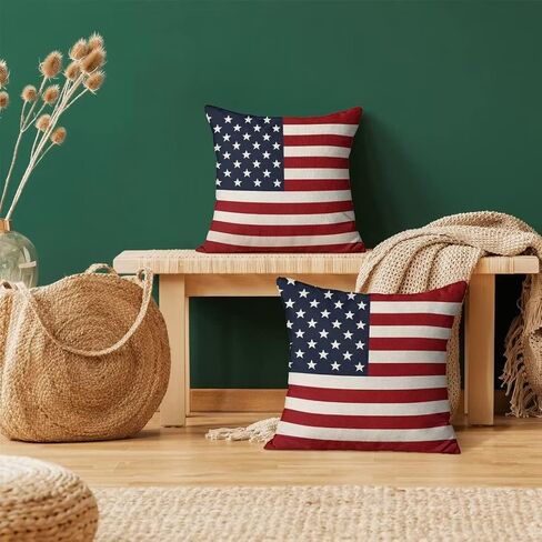 BETGINY 4th of July Pillow Covers 18x18 Set of 2, American Flag Patriotic Decorations Throw Pillow Covers Linen Farmhouse Independence Day Cushion Case for Couch Sofa Summer Home Outdoor Decor in Saudi Arabia