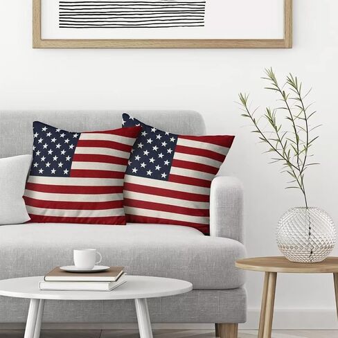 BETGINY 4th of July Pillow Covers 18x18 Set of 2, American Flag Patriotic Decorations Throw Pillow Covers Linen Farmhouse Independence Day Cushion Case for Couch Sofa Summer Home Outdoor Decor in Saudi Arabia