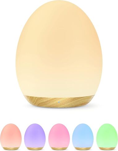 Night Light for Kids, Baby Egg Light with 7 Colors Changing Mode & Stepless Dimming, Nursery Night Lamp BPA Free,Rechargeable Egg Night Light for Breastfeeding 1h Timer & Touch Control, Wood in Saudi Arabia