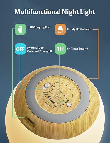 Night Light for Kids, Baby Egg Light with 7 Colors Changing Mode & Stepless Dimming, Nursery Night Lamp BPA Free,Rechargeable Egg Night Light for Breastfeeding 1h Timer & Touch Control, Wood in Saudi Arabia