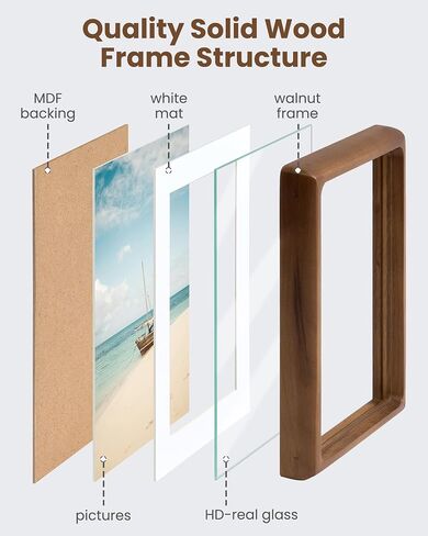Axeman 18x24 Frame, Solid Walnut Wood Frame with Tempered Glass, Rounded Corner 18 x 24 Poster Frame with Mat for 16x20, Horizontal & Vertical Wall Display, Hanging Hardware Included in Saudi Arabia