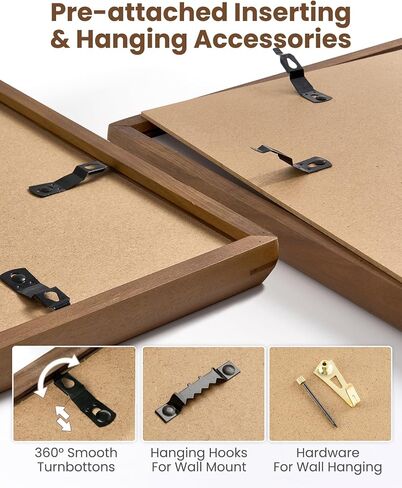 Axeman 18x24 Frame, Solid Walnut Wood Frame with Tempered Glass, Rounded Corner 18 x 24 Poster Frame with Mat for 16x20, Horizontal & Vertical Wall Display, Hanging Hardware Included in Saudi Arabia