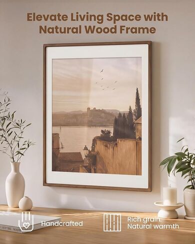 Axeman 18x24 Frame, Solid Walnut Wood Frame with Tempered Glass, Rounded Corner 18 x 24 Poster Frame with Mat for 16x20, Horizontal & Vertical Wall Display, Hanging Hardware Included in Saudi Arabia