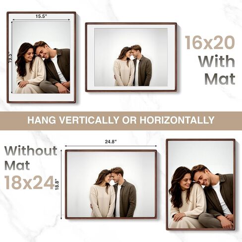 Axeman 18x24 Frame, Solid Walnut Wood Frame with Tempered Glass, Rounded Corner 18 x 24 Poster Frame with Mat for 16x20, Horizontal & Vertical Wall Display, Hanging Hardware Included in Saudi Arabia