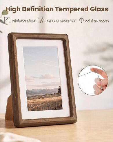 Axeman 18x24 Frame, Solid Walnut Wood Frame with Tempered Glass, Rounded Corner 18 x 24 Poster Frame with Mat for 16x20, Horizontal & Vertical Wall Display, Hanging Hardware Included in Saudi Arabia