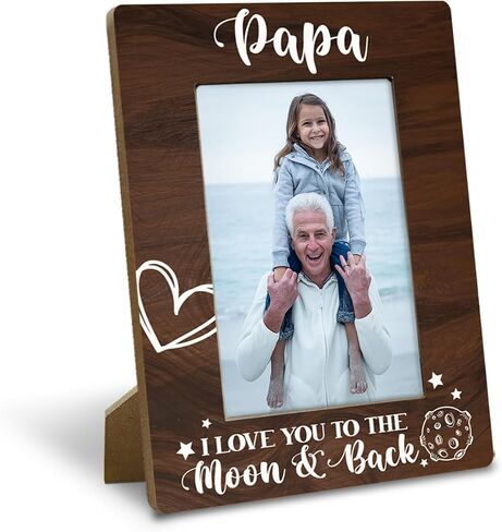 Papa Gifts, Rustic Wood Photo Frame, Holds 4 x 6 Inch Photo - Papa I Love You to the Moon and Back, Best Grandpa Ever, Father's Day, Papa Gifts for Birthday, from New Baby, Grandparent's Day in Kuwait