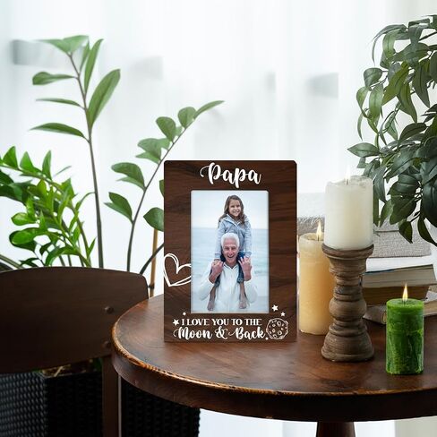 Papa Gifts, Rustic Wood Photo Frame, Holds 4 x 6 Inch Photo - Papa I Love You to the Moon and Back, Best Grandpa Ever, Father's Day, Papa Gifts for Birthday, from New Baby, Grandparent's Day in Kuwait